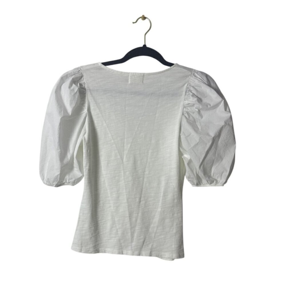 Nation Ltd White Ruched Front Puff Sleeve Top Made In Peru 100% Cotton Size S - Picture 2 of 5